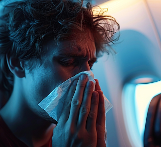 Man pinching his nose in discomfort