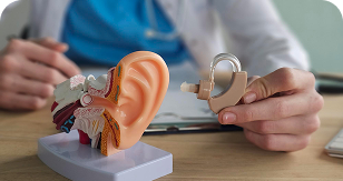 Anatomical model of the ear used in audiology consultation